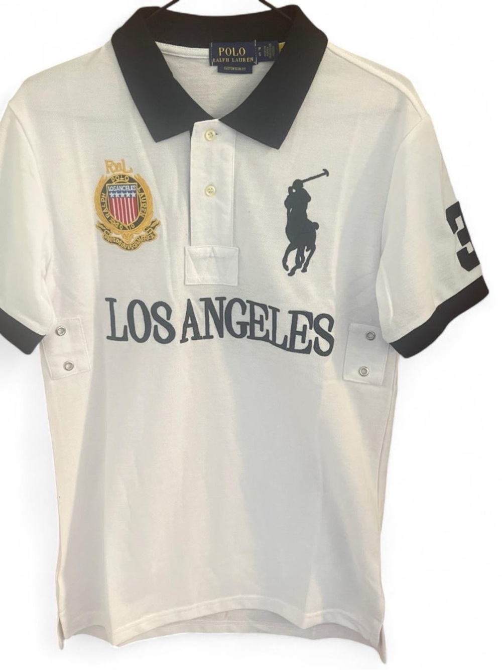 Polo by Ralph Lauren White Polo Shirt with Black Trim & Los Angeles Crest